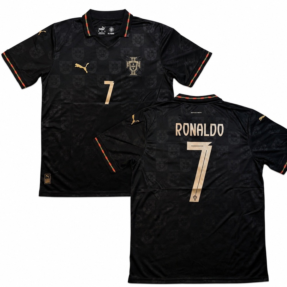 Puma Portugal Ronaldo 7 Jersey Black Gold Soccer Football Shirt NWT Size XL